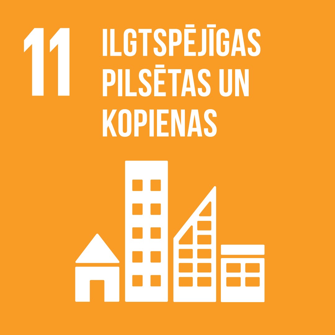ANO 11. IAM "Padarīt pilsētas un apdzīvotas vietas iekļaujošas, drošas, pielāgoties spējīgas un ilgtspējīgas" ikona